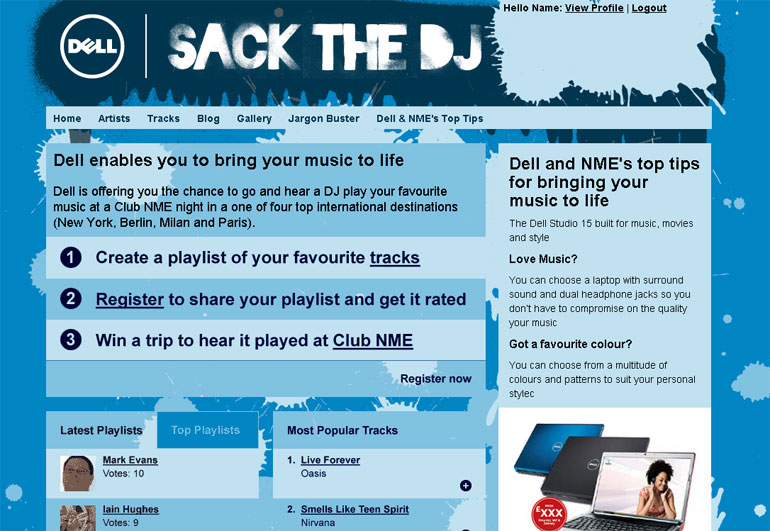 Dell Sack the DJ homepage in conjunction with the NME